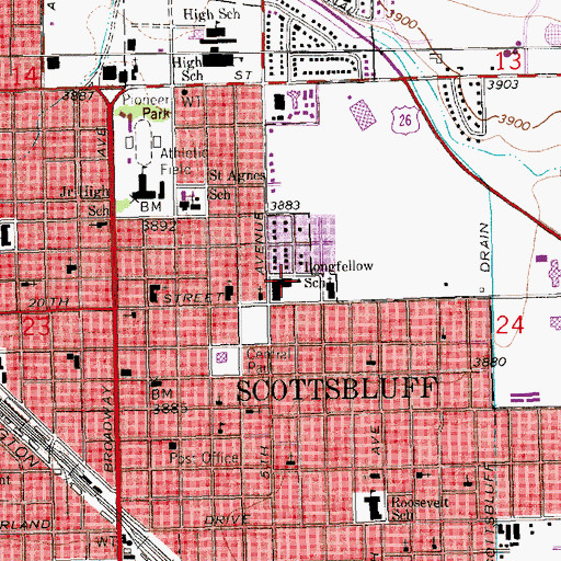 Topographic Map of Longfellow School, NE