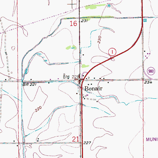 Topographic Map of Bonair, AR