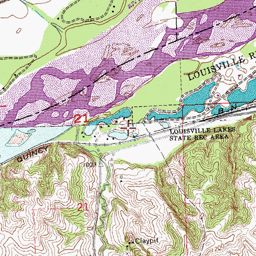 Topographic Map of Louisville Lakes State Recreation Area, NE