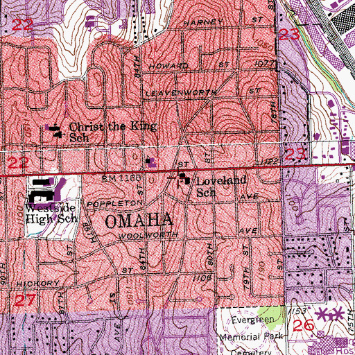 Topographic Map of Loveland Elementary School, NE