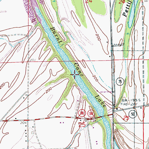 Topographic Map of Burnt Cane Lake, AR