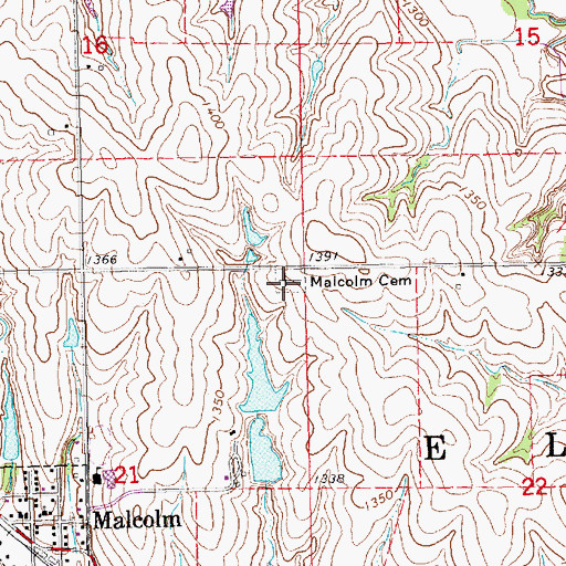 Topographic Map of Malcolm Cemetery, NE