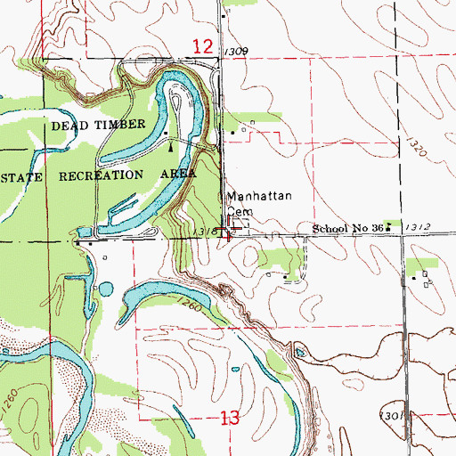 Topographic Map of Manhattan Cemetery, NE