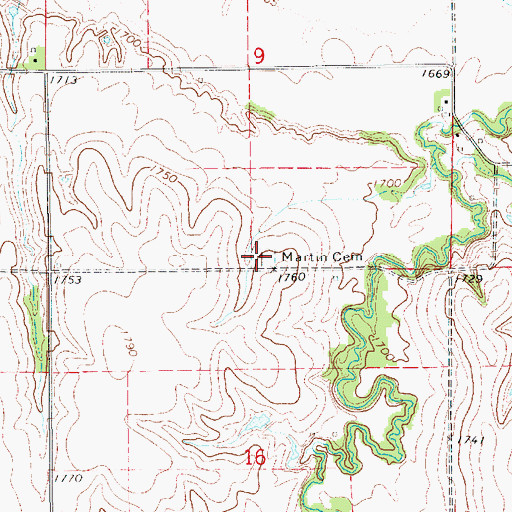 Topographic Map of Martin Cemetery, NE