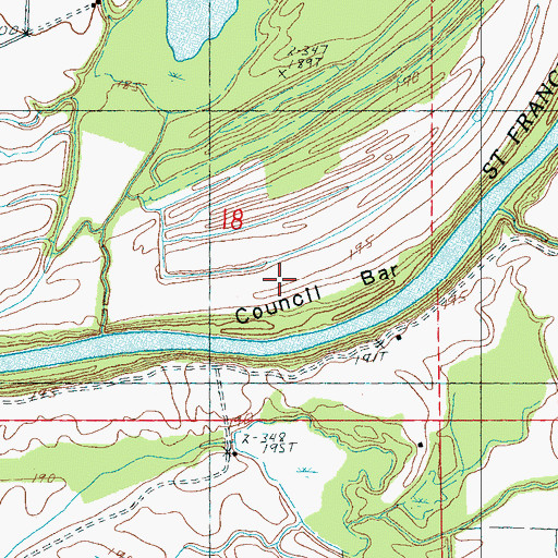 Topographic Map of Council Bar, AR