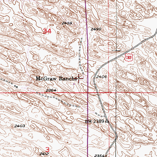 Topographic Map of McGraw Ranch, NE