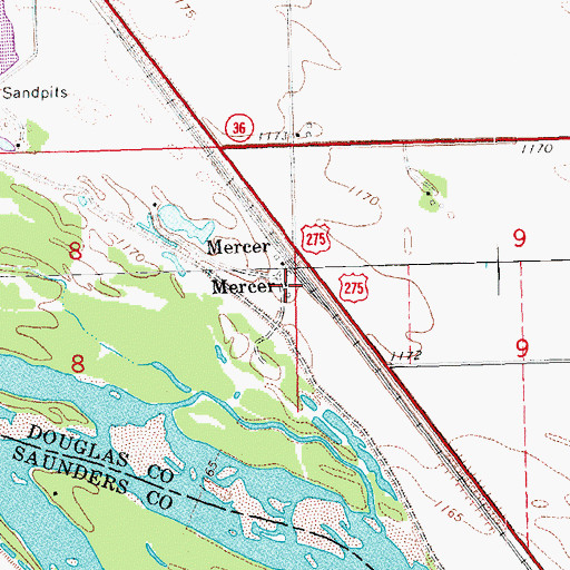 Topographic Map of Mercer, NE