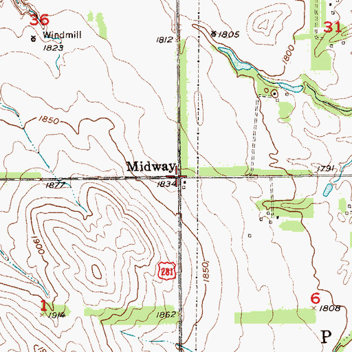 Topographic Map of Midway, NE