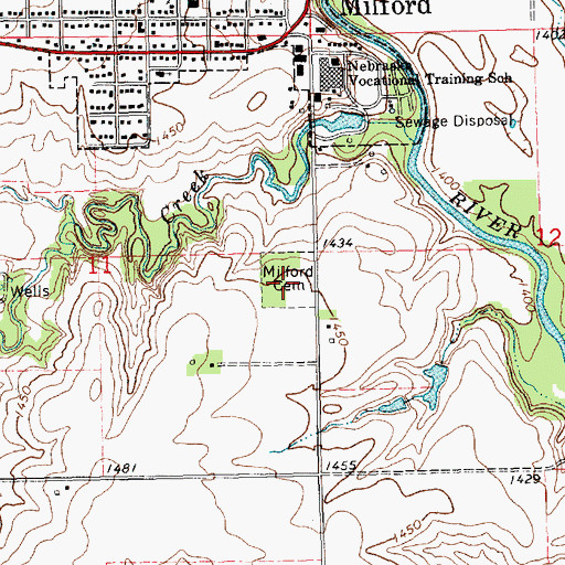Topographic Map of Blue Mound Cemetery, NE