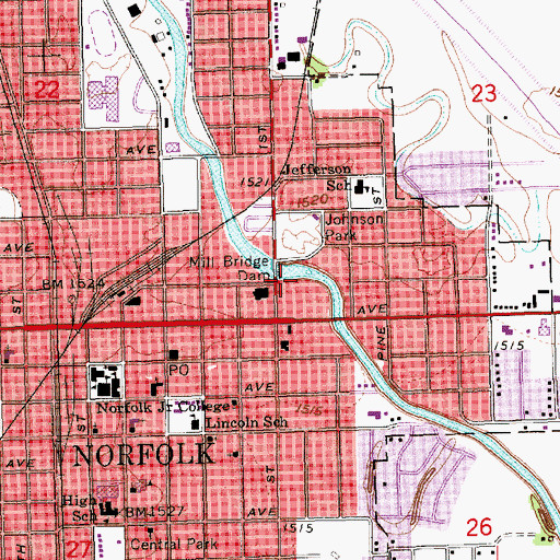 Topographic Map of Mill Bridge Dam, NE