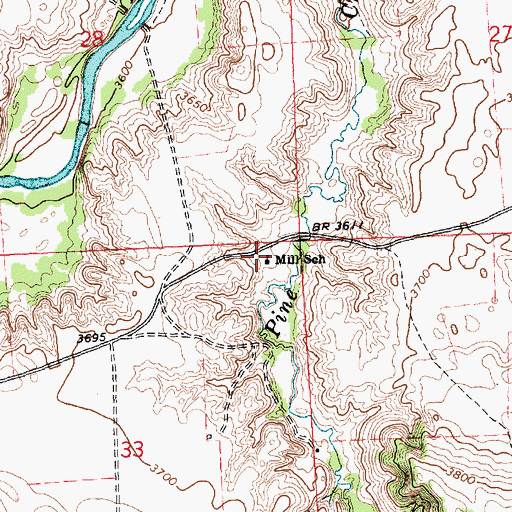 Topographic Map of Mill School, NE