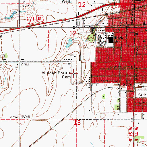 Topographic Map of Minden Prairie Cemetery, NE