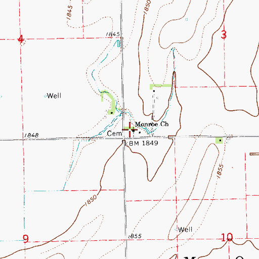 Topographic Map of Monroe Church, NE