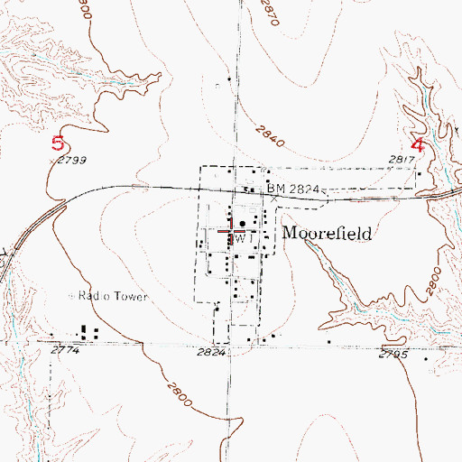 Topographic Map of Moorefield, NE