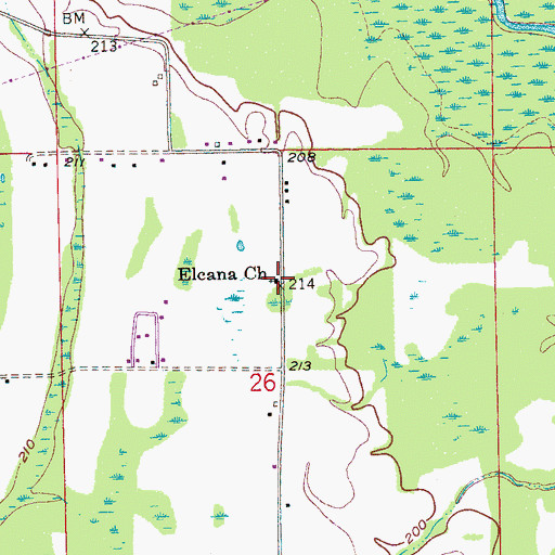 Topographic Map of Elcana Church, AR