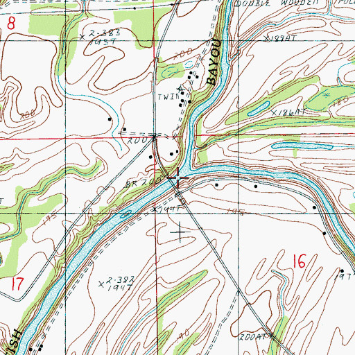 Topographic Map of Fifteenmile Bayou, AR