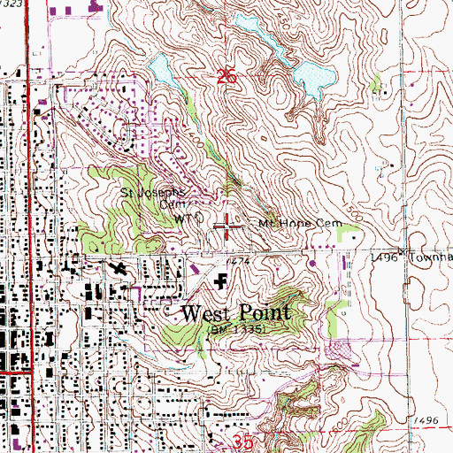 Topographic Map of Mount Hope Cemetery, NE