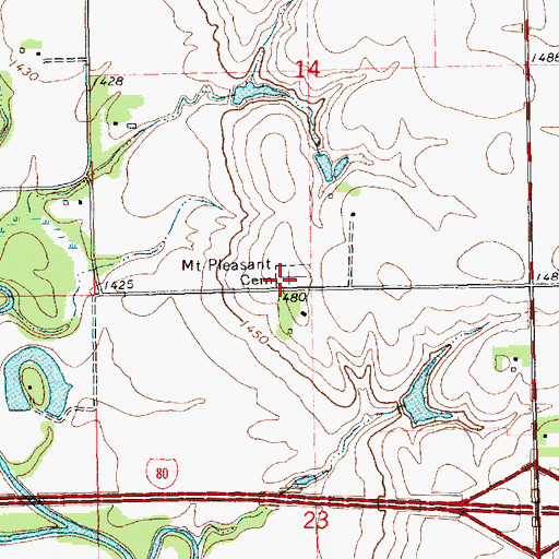 Topographic Map of Mount Pleasant Cemetery, NE
