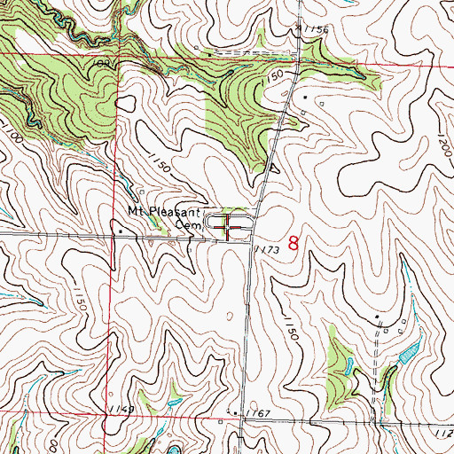 Topographic Map of Mount Pleasant Cemetery, NE
