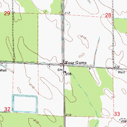 Topographic Map of Four Gums, AR