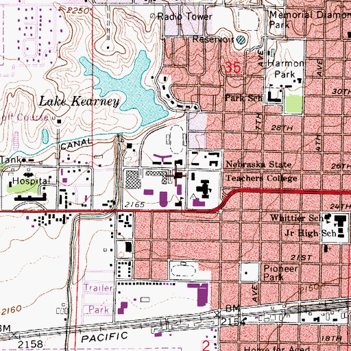 Topographic Map of University of Nebraska at Kearney, NE