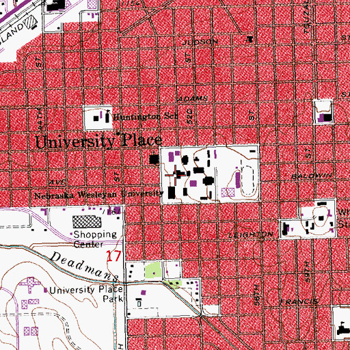 Topographic Map of Nebraska Wesleyan University, NE