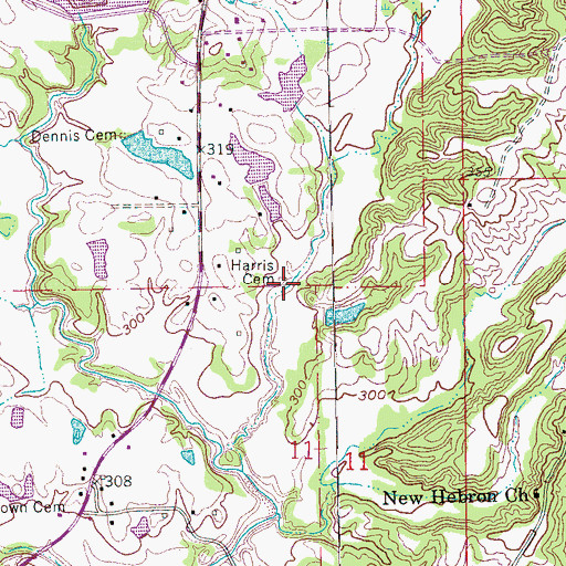 Topographic Map of Harris Cemetery, AR