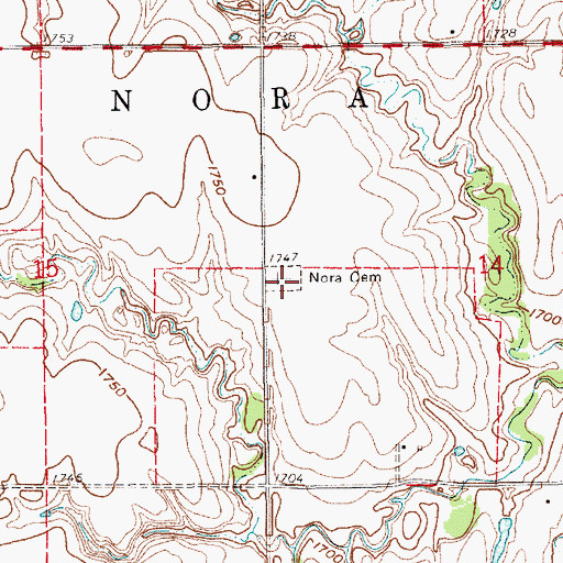 Topographic Map of Nora Cemetery, NE