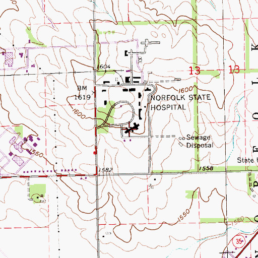 Topographic Map of Norfolk Regional Center, NE