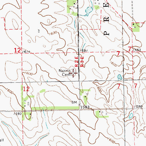 Topographic Map of Norris Cemetery, NE