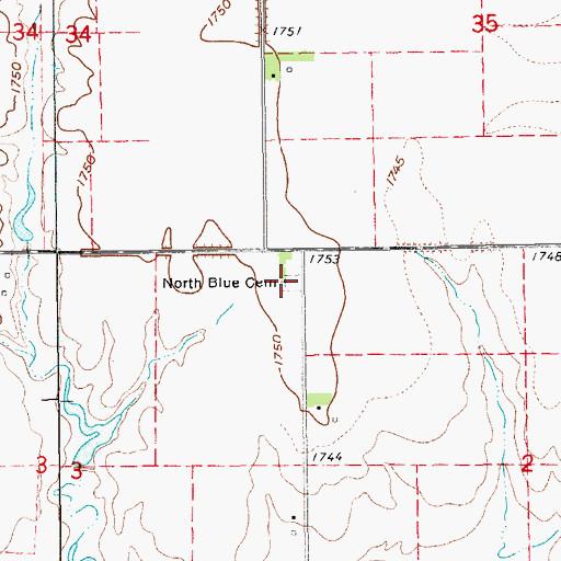 Topographic Map of North Blue Cemetery, NE