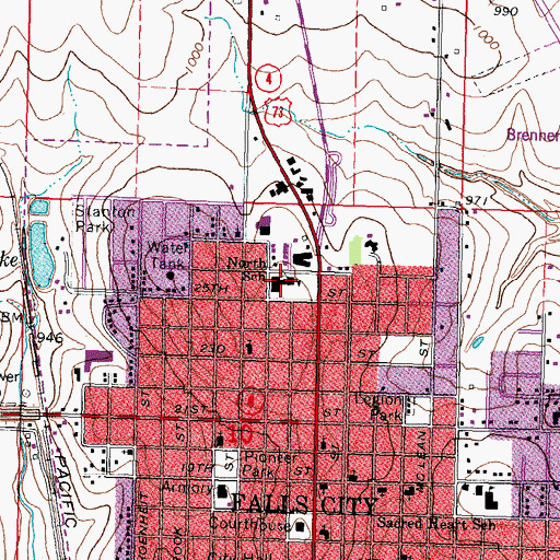Topographic Map of Falls City North Elementary School, NE