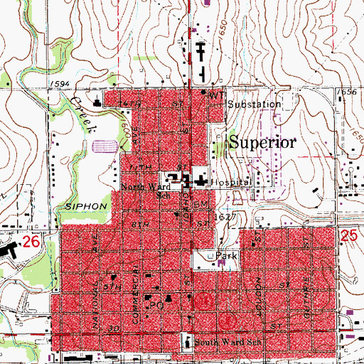 Topographic Map of North Ward Elementary School, NE