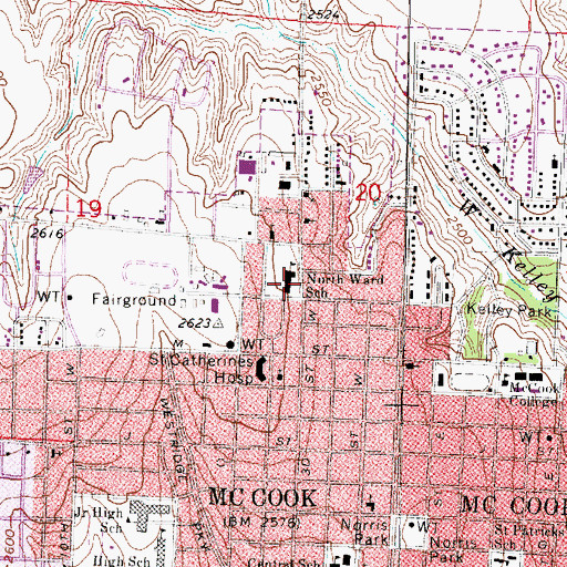 Topographic Map of North Ward Elementary School, NE
