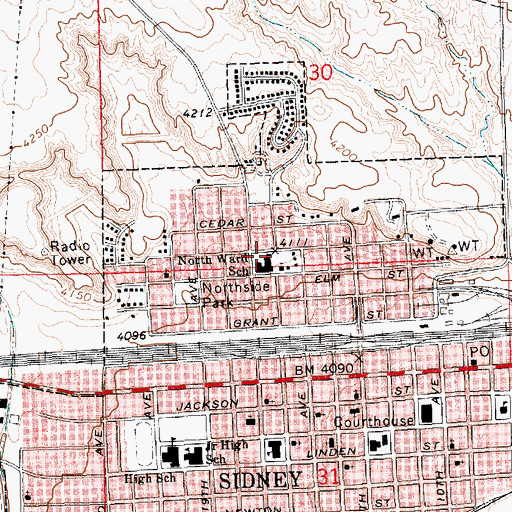 Topographic Map of North Ward School, NE