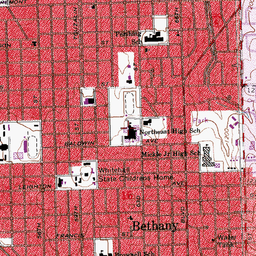 Topographic Map of Lincoln Northeast High School, NE