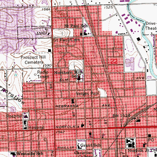 Topographic Map of Northern Hills Elementary School, NE