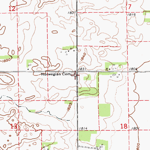Topographic Map of Norwegian Cemetery, NE
