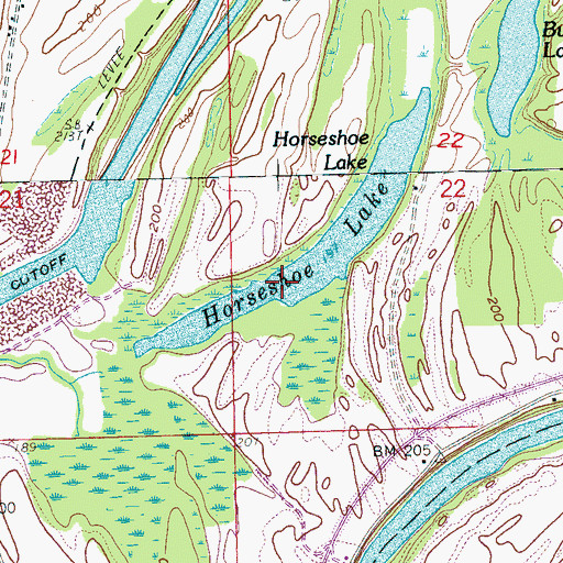 Topographic Map of Horseshoe Lake, AR