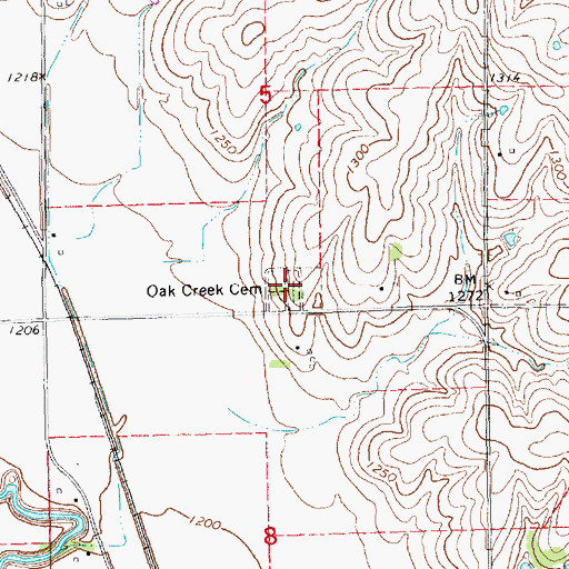 Topographic Map of Oak Creek Cemetery, NE