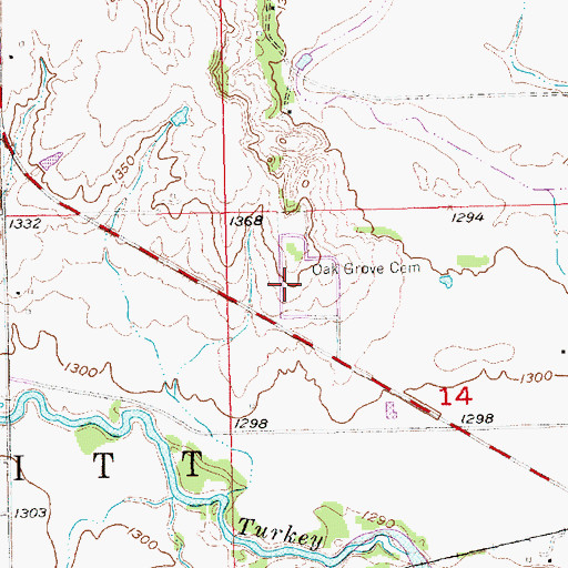 Topographic Map of Oak Grove Cemetery, NE