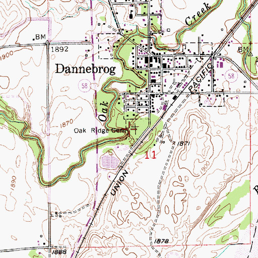 Topographic Map of Oak Ridge Cemetery, NE