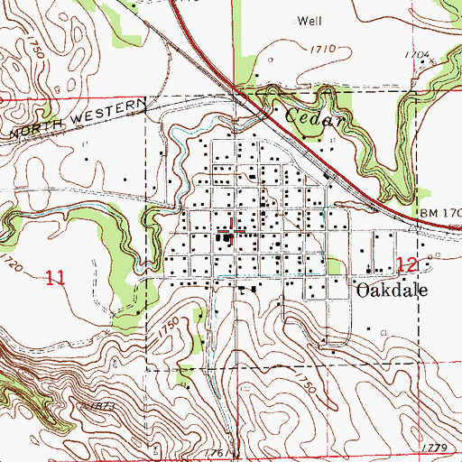 Topographic Map of Oakdale, NE