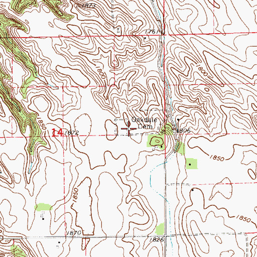 Topographic Map of Oakdale Cemetery, NE