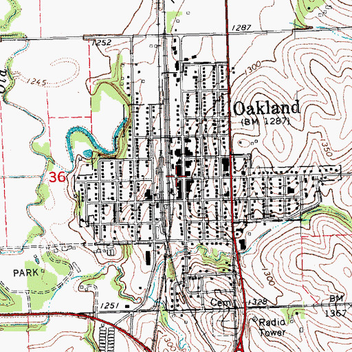 Topographic Map of Oakland, NE