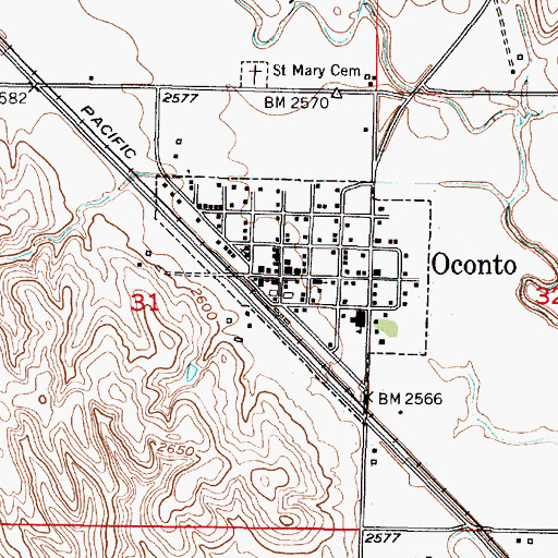 Topographic Map of Oconto, NE