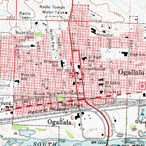 Topographic Map of Ogallala, NE