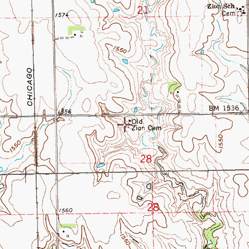 Topographic Map of Old Zion Cemetery, NE