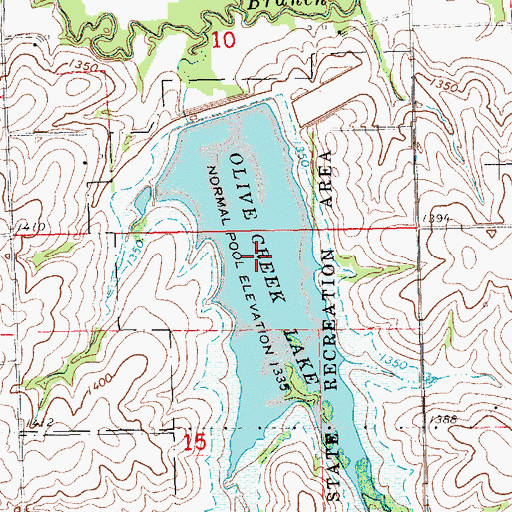 Topographic Map of Olive Creek Lake, NE