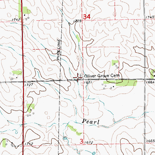 Topographic Map of Oliver Grove Cemetery, NE